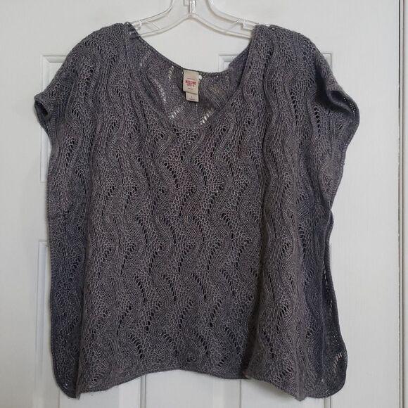 🔴 MOSSIMO Gray Crochet Open Knit Top Boxy Fit Dolman Short Sleeves - Picture 11 of 11